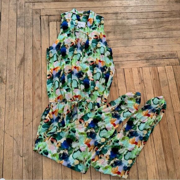 Silk Floral Sleeveless Jumpsuit - Picture 1 of 11